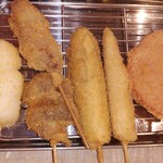 串カツどらん - ハムカツ・ウインナー・ヤングコーン・ナス・レバカツ・白玉もち・トマト