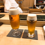 鮨處つの田 - 生ビールと生ビール(小)