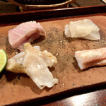 祇園ろはん - ○お造り様（鰤、鮃昆布〆、ずわい、ばい貝）