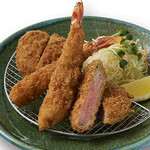 Shrimp & fillet cutlet set meal “Ginmaru Sangen Mugibuta” (2 shrimp, fin 80g)