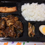 萬豊園 - 「麻婆茄子弁当」！麻婆ナスには筍や慈姑や袋茸も入り、美味！箸＆レジ袋付きで、税込み500円です。