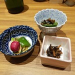 鶏水炊き・焼鳥 健美宴 - 自家畑の無農薬野菜を使った前菜3種