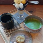 みやけ 旧鴻池邸表屋 - ①秋のミニパフェセット(¥880)&抹茶(ｾｯﾄ¥300)