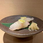 満月いぶき 横浜鶴屋町 - クエの握り寿司
