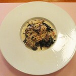 Antica osteria BACIO - Pasta・ズワイ蟹・ヒラタケのクリームソース、イカスミを折り込んだタリアテッレ（コース＋300円）。　　　　　2020.10.31