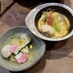 旨唐揚げと居酒メシ ミライザカ - “濃厚”豆乳坦々と”あっさり“鯛塩スープの二色鍋