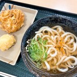 Hanamaru Udon - かけ(小)(220円) ＋野菜かき揚げ(130円)＋半熟たまご天(110円)