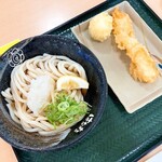 Hanamaru Udon - ぶっかけ(中)(390円) ＋いか天(120円)＋半熟たまご天(110円)