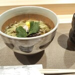 寿し芳 - 温かいあおさ蕎麦、お茶。