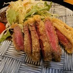 和食道 まるとみ - 牛カツ。わさび醤油で。