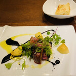 miyashita - フランス産鴨の胸肉、わさび菜、リンゴ、バルサミコソース