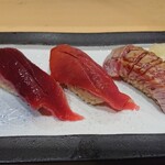 宮城の魚と赤酢のお寿司 魚が肴 - 東物バチ鮪食べ比べ３貫