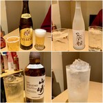 Torifuji - YEBISU瓶ビール
      鳥飼　米焼酎は水割りで
      山崎ハイボール
      レモンサワー