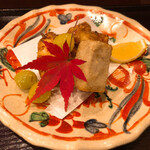 鳥田中 - 丹波産海老芋と小柴産の天然とら河豚の唐揚げ