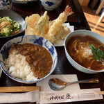 農家食堂 神明そば 慶 - 2020年11月。十割海老野菜天そば1500円とミニカレー300円。