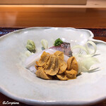 らん亭～ 美日庵 - 由良の赤海胆と剣先烏賊に関鯵の造り