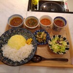 四次元食堂 南インドオステリア - 四次元定食　チキンカレー、　モロヘイヤのコランブ、サンバル、ラッサム、ポリヤル
