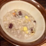 貝掛温泉 - 貝掛薬膳玄米粥を最初にいただいて胃腸を整えました　酒のアテにもなります