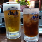 鳥料理 おかだ - 生ビール大とウーロン茶