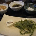 菜酒家FU-KU - 前菜5種盛り(もずく/スクガラス豆腐/海ぶどう/ミミガー/ジーマミ豆富)