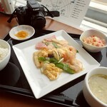 Okada Makicchin - 海老と玉子の塩味炒め定食；プリプリ海老とふんわり玉子, 穏かな塩梅で旨しッ！(^^)v @2019/07/14