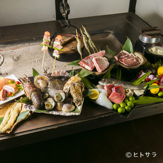 Hospitality with local seafood and mountain delicacies over Kishu Bincho charcoal fire