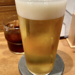 Ginza Katsukami - 生ビール一杯に、その後は黒烏龍茶を注文。
      とんかつ食べながら脂肪分解を同時進行する、理にかなった食事かとf^_^;