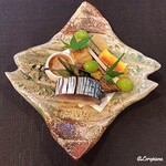 御料理 寺沢 - 玉子焼､子持ち昆布､銀杏素揚､鴨ﾛｰｽ焼､甘鯛若狭揚､白ﾎﾞﾀﾝ海老 海鼠腸和え､鯖棒寿司