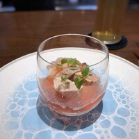 le・sud - ◆あん肝、アーモンド・・いつもながらに美しい。コンソメジュレ、ビーツ、青紫蘇など。 大好きな「あん肝」を頂けると思うだけで、テンションが上がりますヨ。