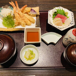 かごの屋 - 天ぷらお造り定食 1529円