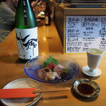 魚屋ひでぞう - 冷酒（仙禽 無垢） ＆ 本日のお造り5種盛