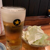 Yumegura - 生ビール、お通しキャベツ