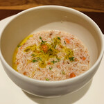 ラ カンロ - ①【Amuse：蟹】
      ★ トマト+パプリカ+玉葱+雲丹のフラン、セコガニの内子+外子+身のせ