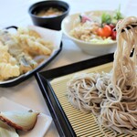 Yasai Resutoran Shounan - ざる天ぷらそば(サラダバー、味噌汁、スープ、デザート食べ放題付)