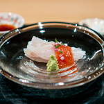 Ifuki - アコウの昆布締め 梅肉、山葵、塩、醤油