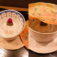 日本料理 直 - 落ち葉の下に霜が降りたイメージ
                    カワハギの肝和え