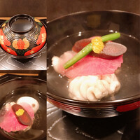 日本料理 直 - 白子とムカゴのしんじょう
                    自家製唐墨