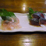 キッチンさし田 - 小柴の２点盛り合わせ（マコカレイ・〆さば）