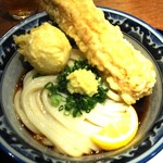 釜たけうどん 明石焼 - ちく玉天ぶっかけうどん