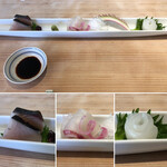 近江懐石 清元 - 造り：鰆・鯛・烏賊