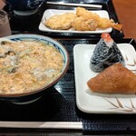 丸亀製麺 - 牡蠣たまあんかけうどん、明太子おにぎり、おいなりさん