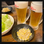 七輪焼肉 安安 - お通し&生ビール