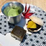 山本山 ふじヱ茶房 - ほうじ茶パウンドケーキ　抹茶酢橘チーズケーキ　抹茶プリン　煎茶のサブレ　海苔と白玉
