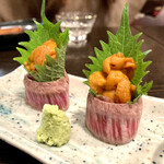 わか月 - 国産牛肉の生うに巻　1,280円　ハーフサイズがOKで640円