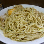 ラーメン二郎 - 2012/03/17　大ぶた　汁なし　ちょい増し　粉チーズ　ヤサイニンニク　天地返し