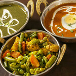 ニューナマステヒマール - キーマカレー・ドライ野菜カレー・ほうれん草カレー