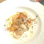 La Brianza - 魚介クラムチャウダーシャラテッリ。アサリに加えてお魚も入った贅沢クラムチャウダー、お魚のお味がよく溶け込んでモチモチのシャラテッリやホクホクじゃがいもととてもおいしかった一皿。