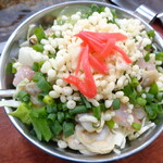 坂本おやき店 - 「お好み焼き　シーフードミックス（エビ、イカ、アサリ）」+「ねぎ」