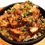 Baked mapo tofu with deep-fried tofu and cheese