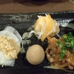 Danshi - 大根味噌・酢の物・ウズラ・キムチ風炒め物